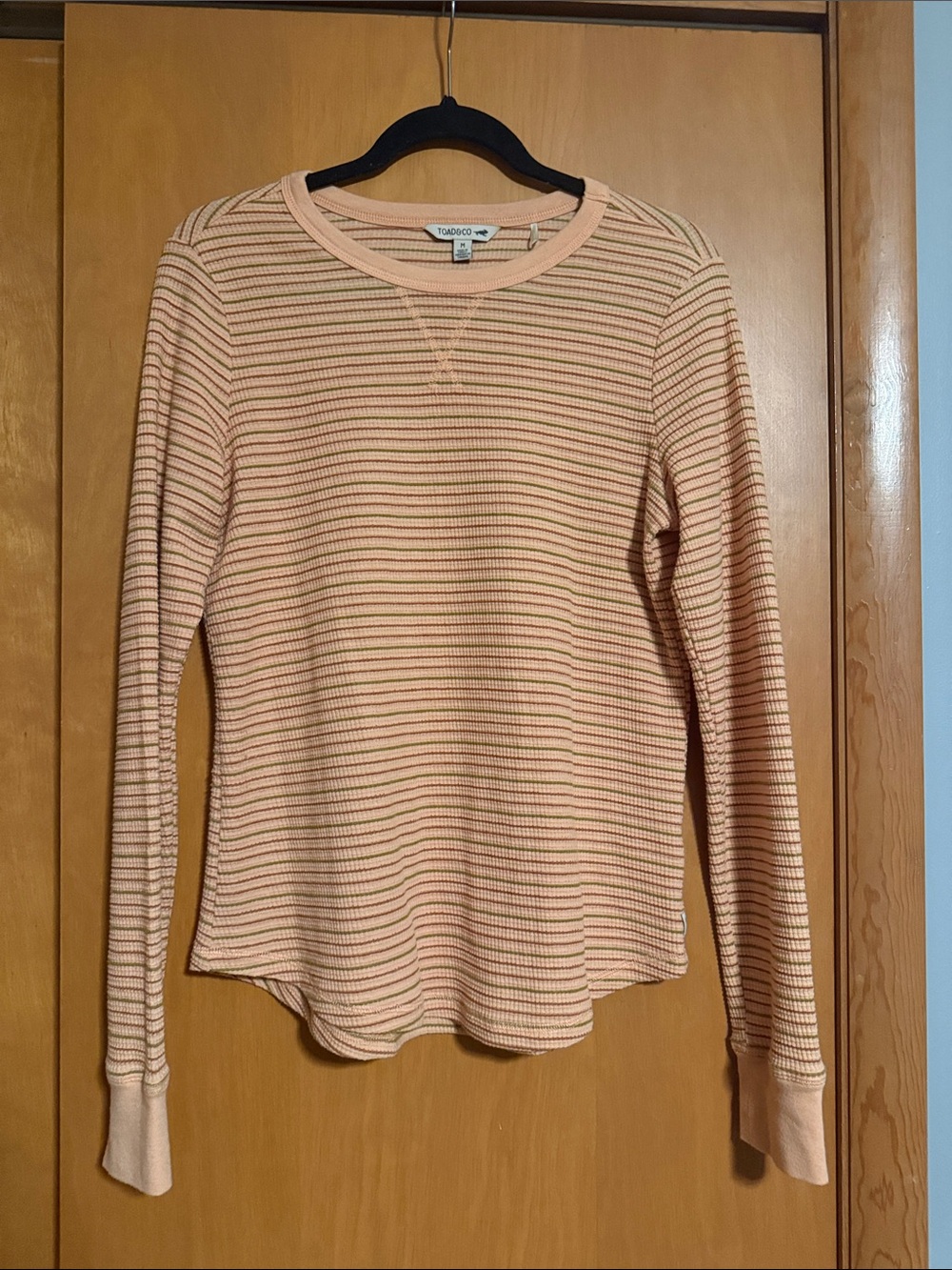 Toad&Co Peach, Green, and Rose Striped Ribbed Long Sleeve Tee
